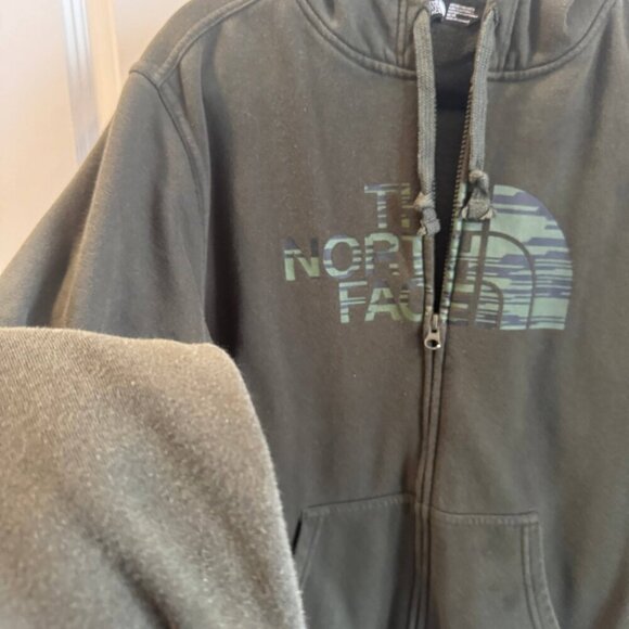 The North Face Spellout Hoodie Mens Medium Green Long Sleeve Full Zipper Pockets - Picture 6 of 11
